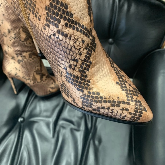 Knee High Pointed Toe Stiletto Heel Boot in Brown Snakeskin Effect Faux Leather - Picture 9 of 16